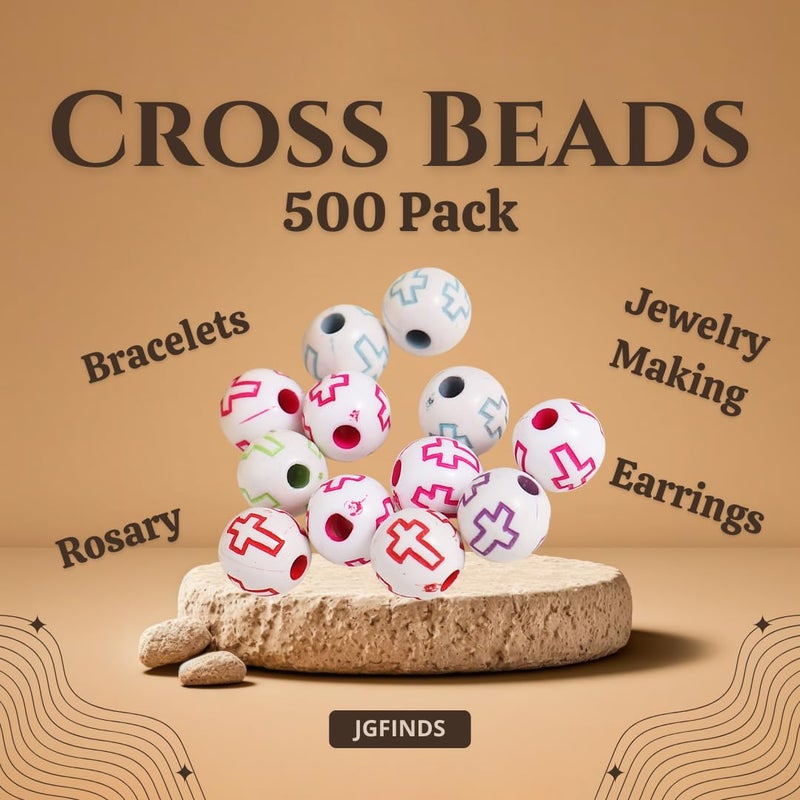 JGFinds Small Round Spacer Beads, 500 Pack, 8mm (1/3 Inch) with 2mm Hole, Acrylic (White Cross) - Image 2